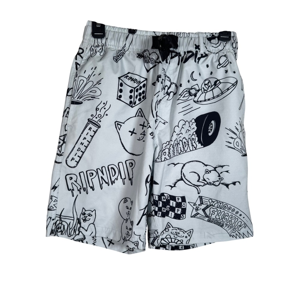 RIPNDIP Sharpie Doodle Graphic Swim Trunks Shorts Mens Small Blue  Swimwear